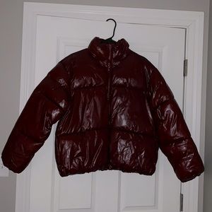 Brand New Designer Puffer Jacket - color: maroon